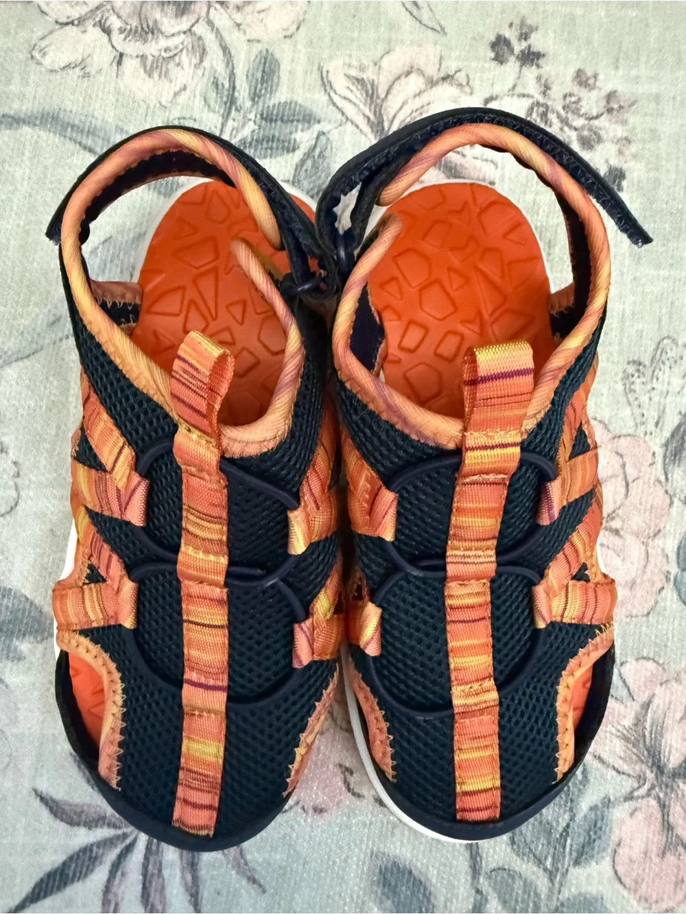 Lands' End Kids Navy Sandals with Bright Orange Straps